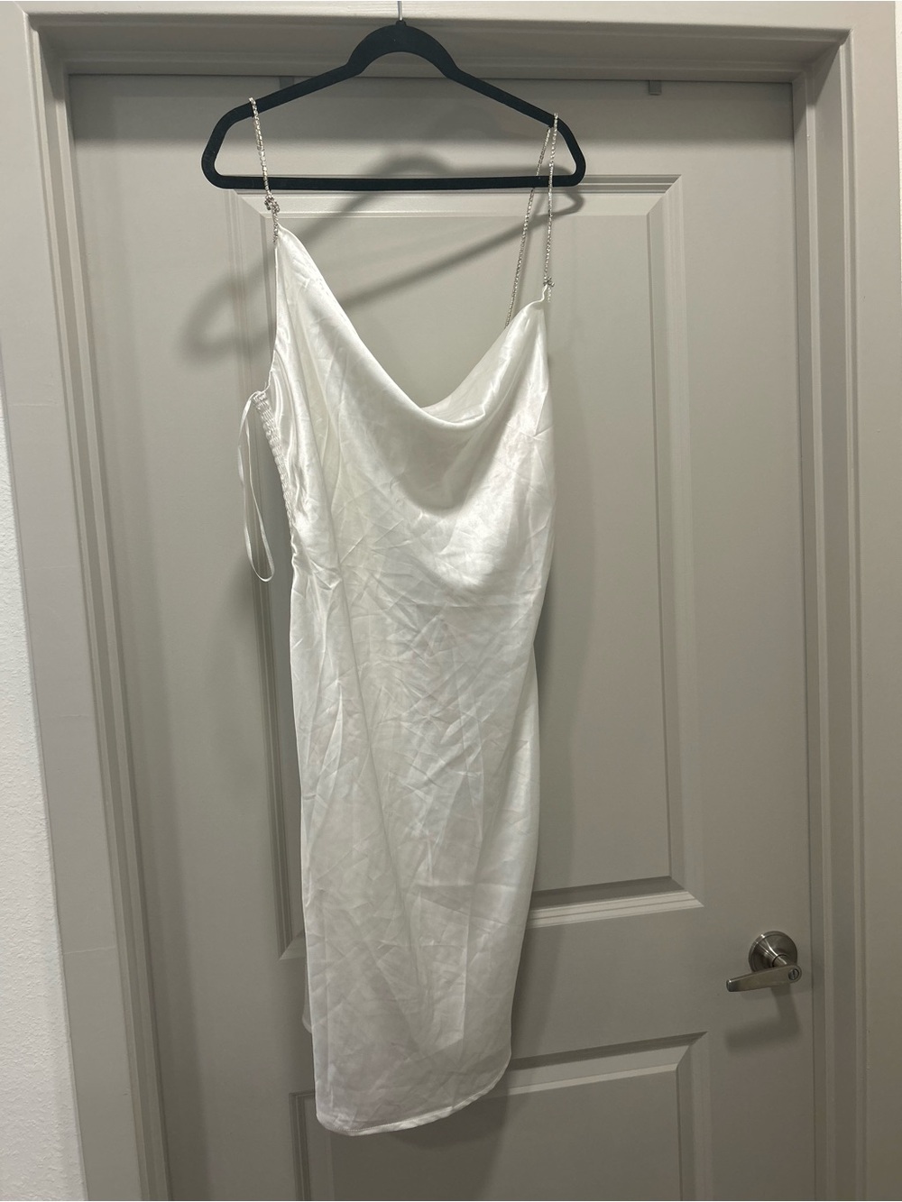 White Satin Slip Dress with Tie Chain Straps